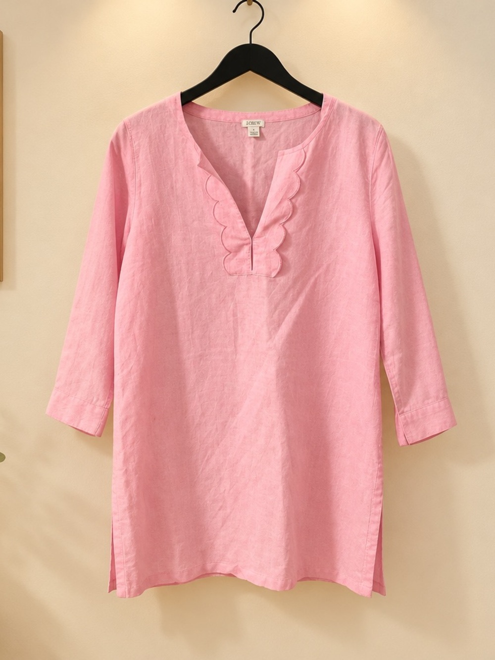 J. Crew Pink Scallop V-Neck Linen Tunic